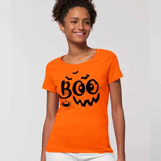 Детска черна тениска с изображение Boo за Hallowwen