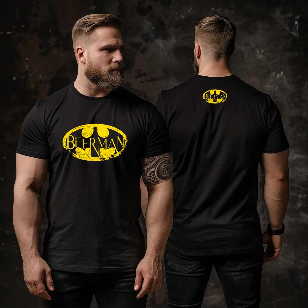 Тениска с надпис - бирамен, beerman, batman черна