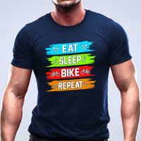 Eat sleep bike repeat тениска с уникален дизайн тъмно синя