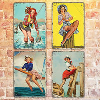 pin-up 4 броя секси ретро табелки от стоманена ламарина винтидж